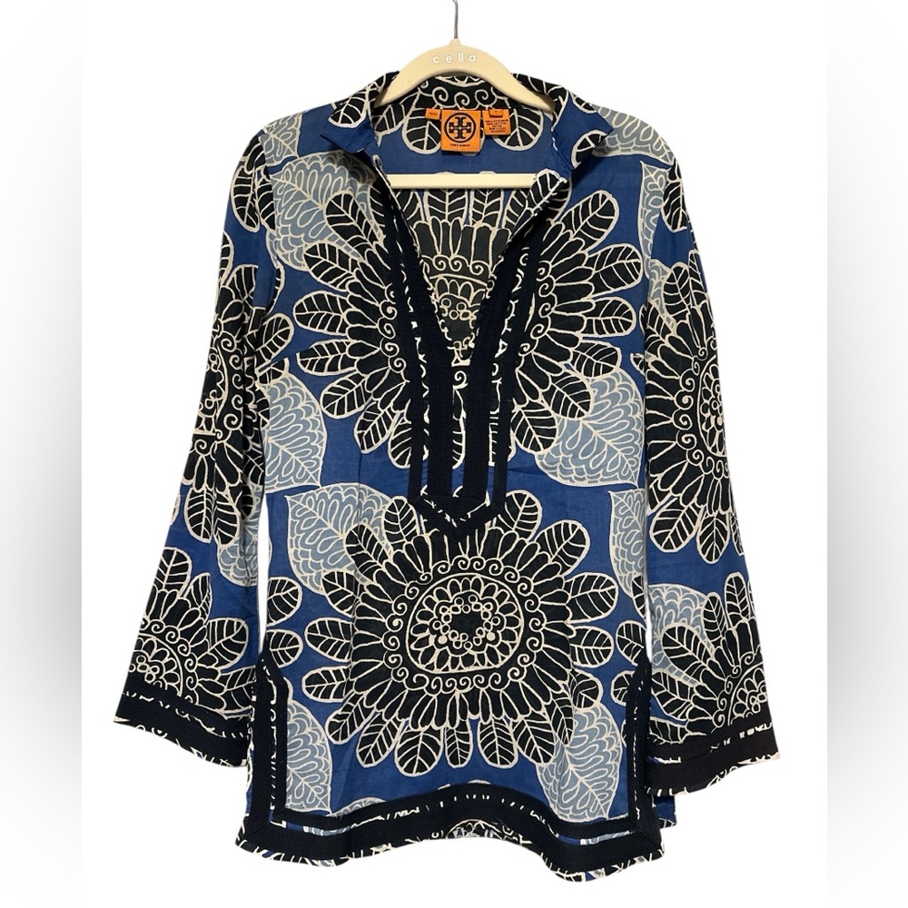 Tory Burch Stephanie Blue and‎ Navy Floral Tunic size 2 NWOT